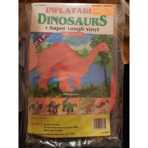 Toys R US Tony inflatable Dinosaurs Deadstock Orange Brontosaurus w repair patch - Picture 3 of 3